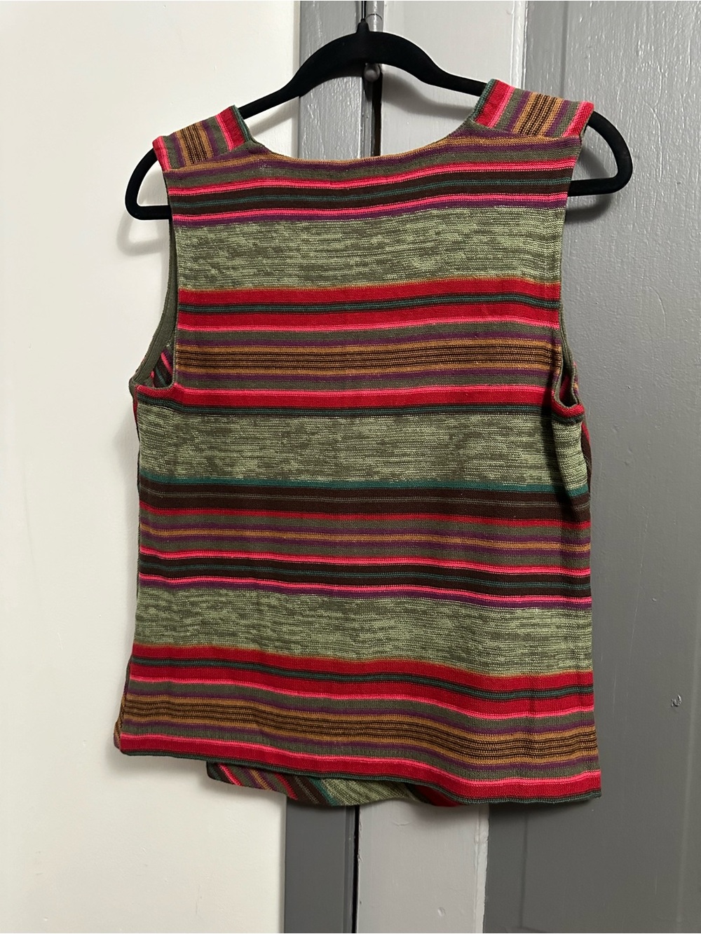 Chaps Olive Green Multicolor Striped Wrap-Front Tank(does not open) - Picture 2 of 6
